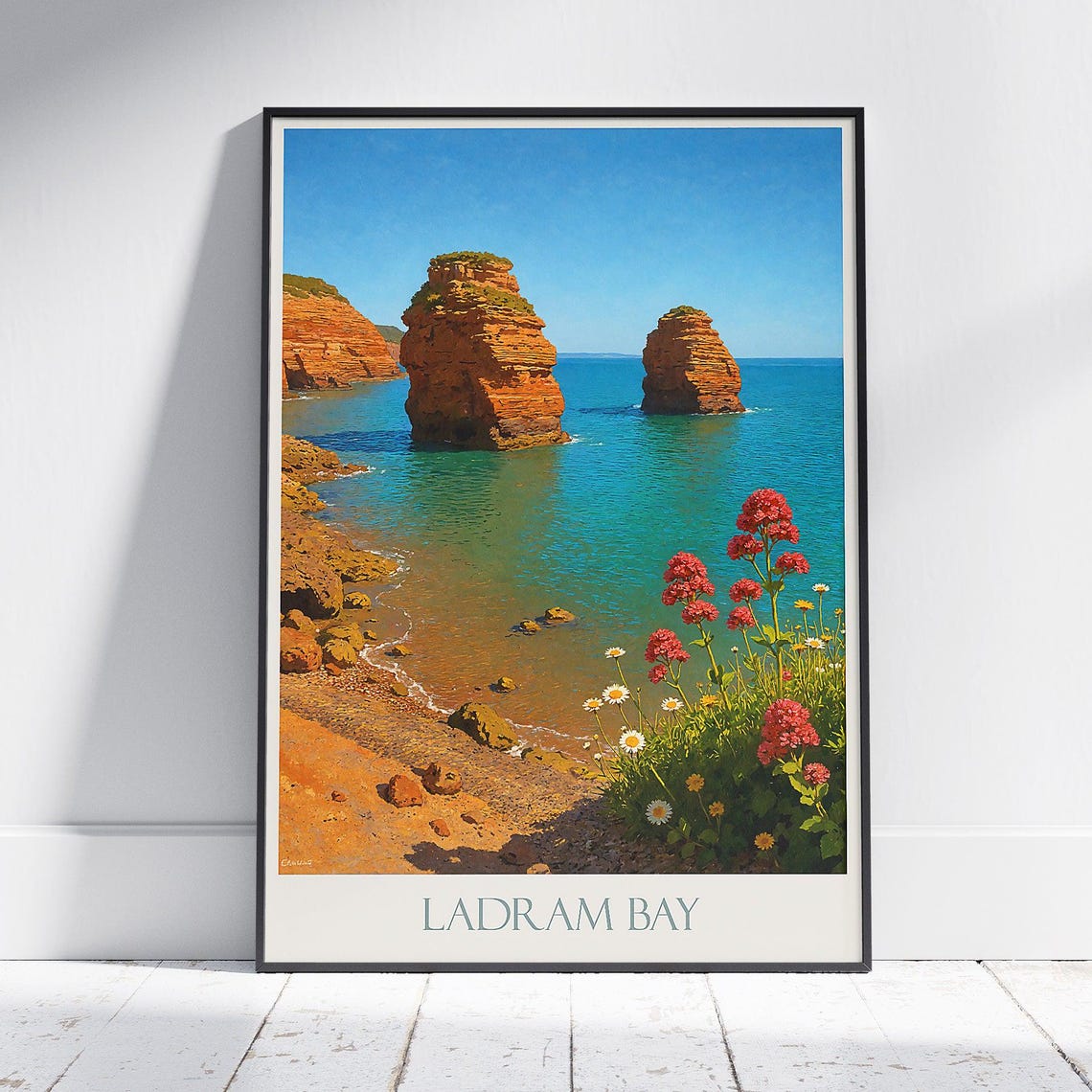 Ladram Bay Sea Stacks Jurassic Coast Red Rocks Travel Poster