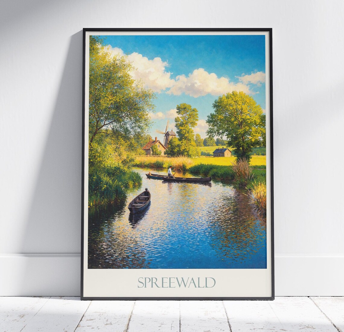 Spreewald Germany Canal Boats Windmill Village Travel Poster