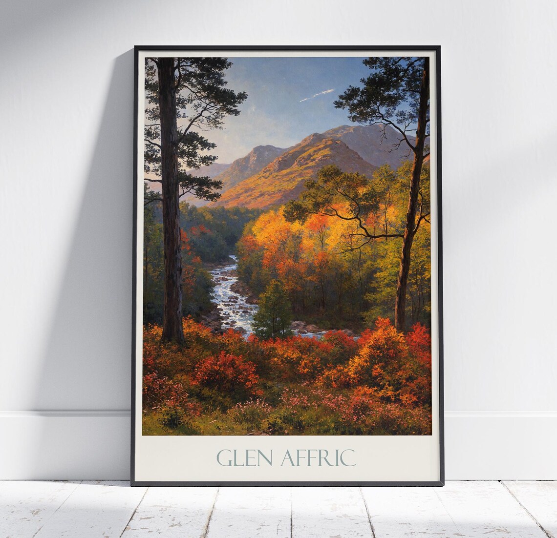 Glen Affric Autumn Forest River Mountain Scotland Travel Poster