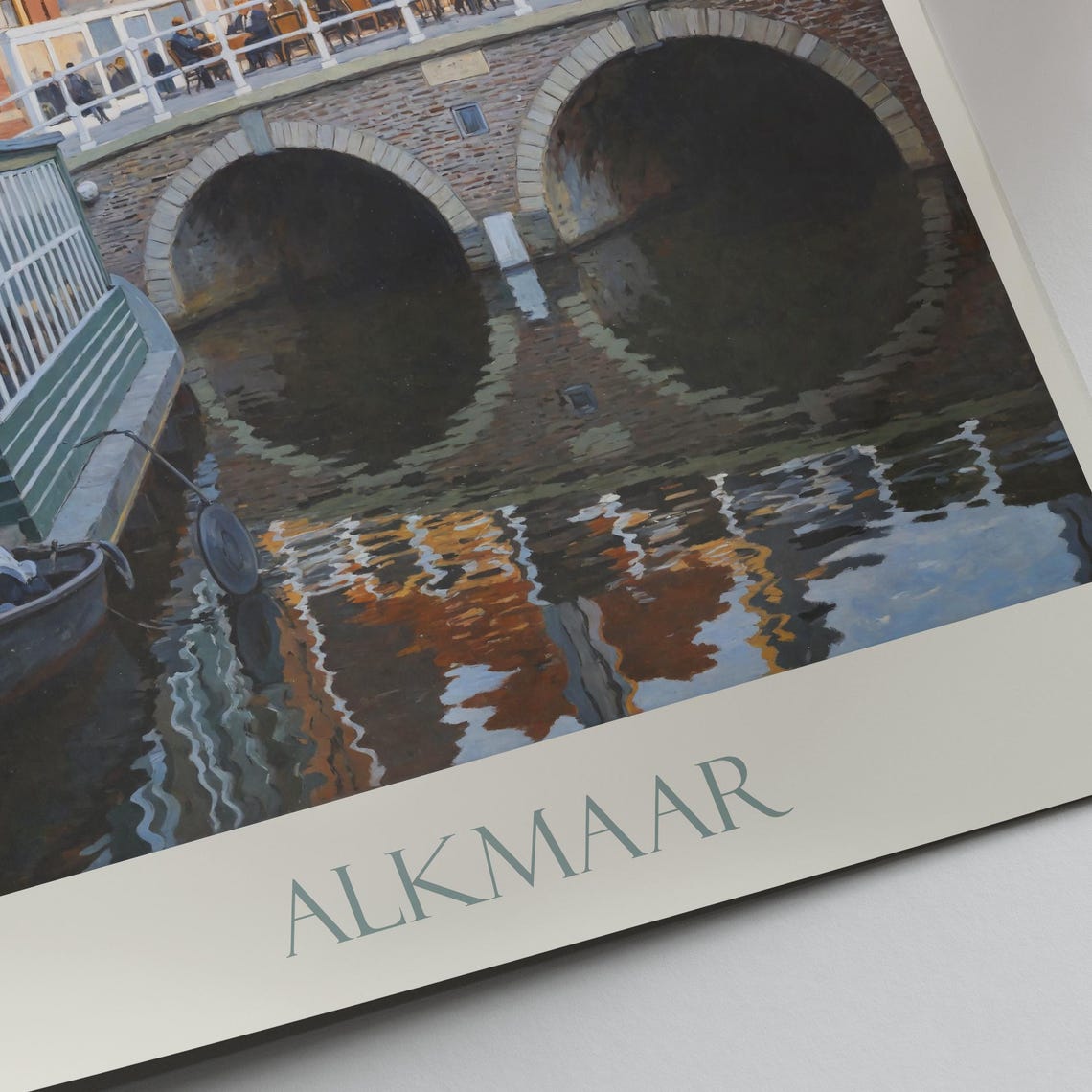 Alkmaar Netherlands Canal Bridge Cafe Scene Painted Travel Poster - Image 2