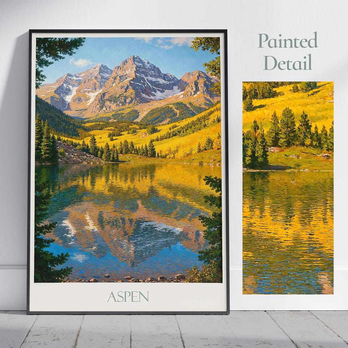 Aspen Colorado Maroon Bells Autumn Lake Reflection Travel Poster