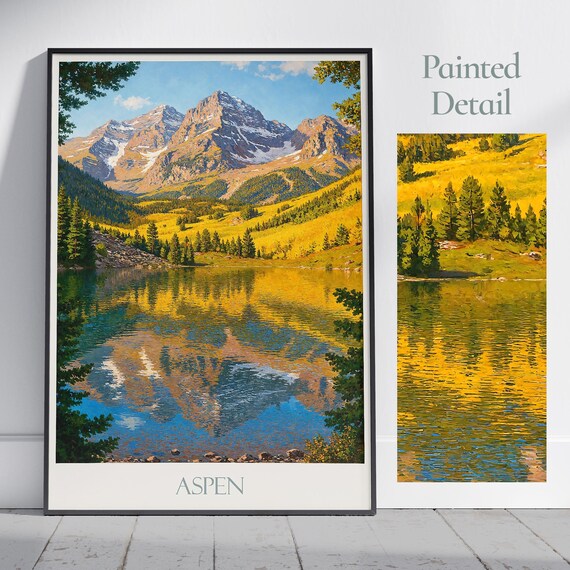 Aspen Colorado Maroon Bells Autumn Lake Reflection Travel Poster