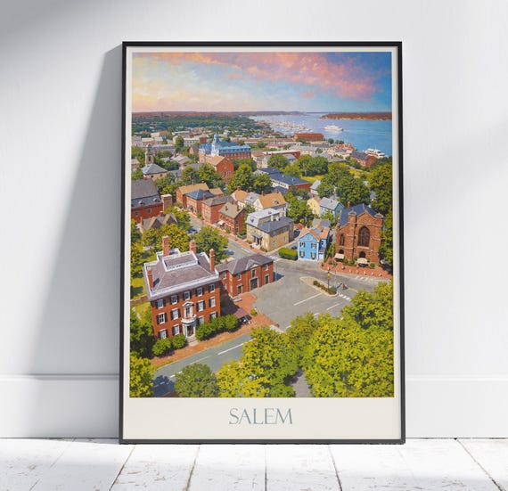 Salem Travel Print Massachusetts New England Travel Poster Painted Wall Art Home Decor Framed Painting Print Vacation Travel Gift