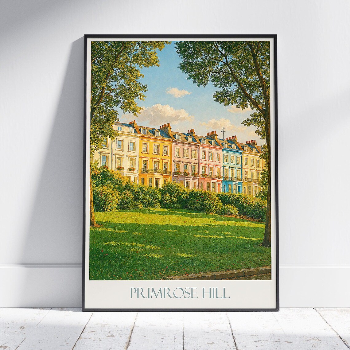 Primrose Hill London Travel Poster Pastel Terraces Green Lawn Crescent Art