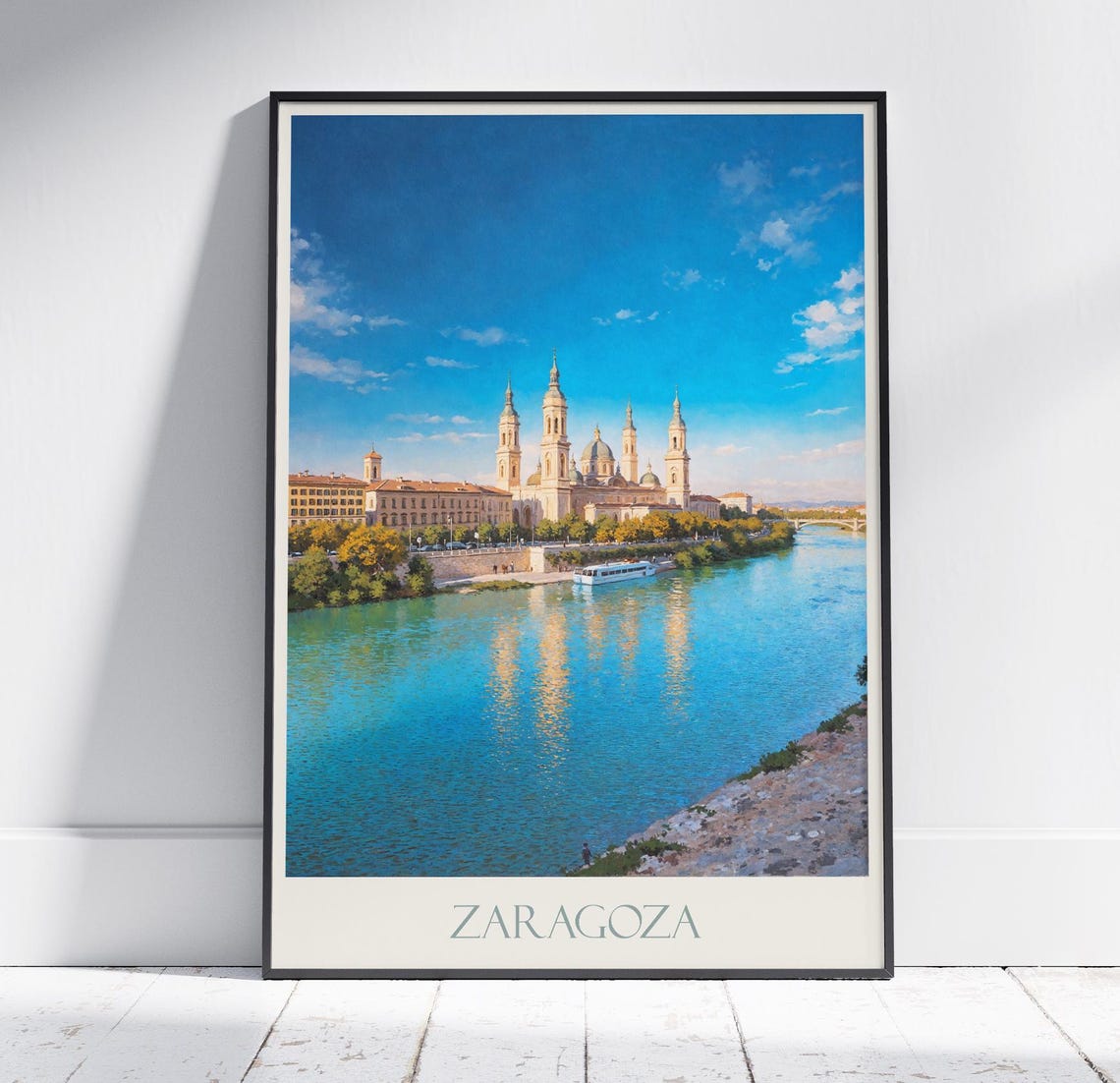Zaragoza Riverside Towers Blue Water Tour Boat Travel Poster