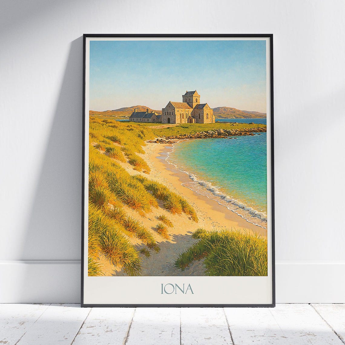Iona Abbey Over Heather Hillside Isle of Iona Scotland Poster