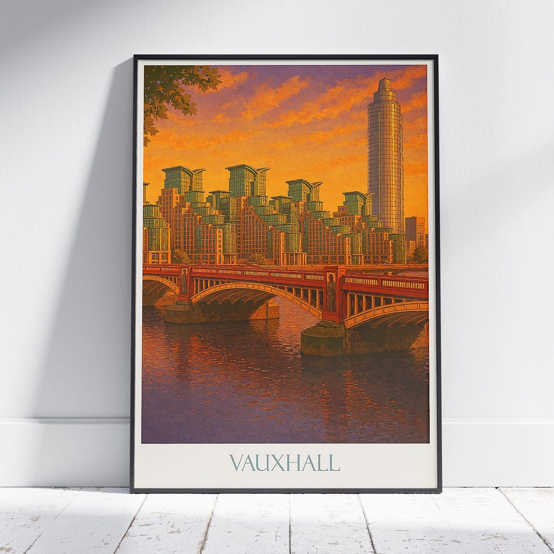Vauxhall Bridge London Sunset Poster River Thames Cityscape Art Print Uk Travel Wall Decor