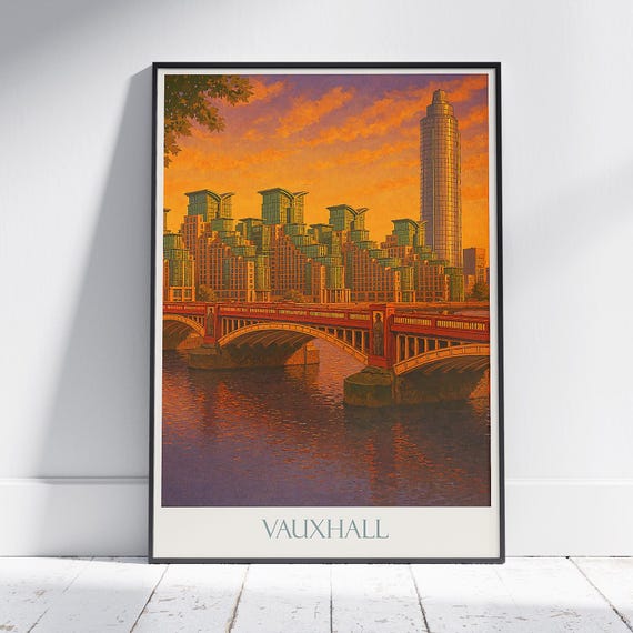 Vauxhall Bridge London Sunset Poster River Thames Cityscape Art Print Uk Travel Wall Decor