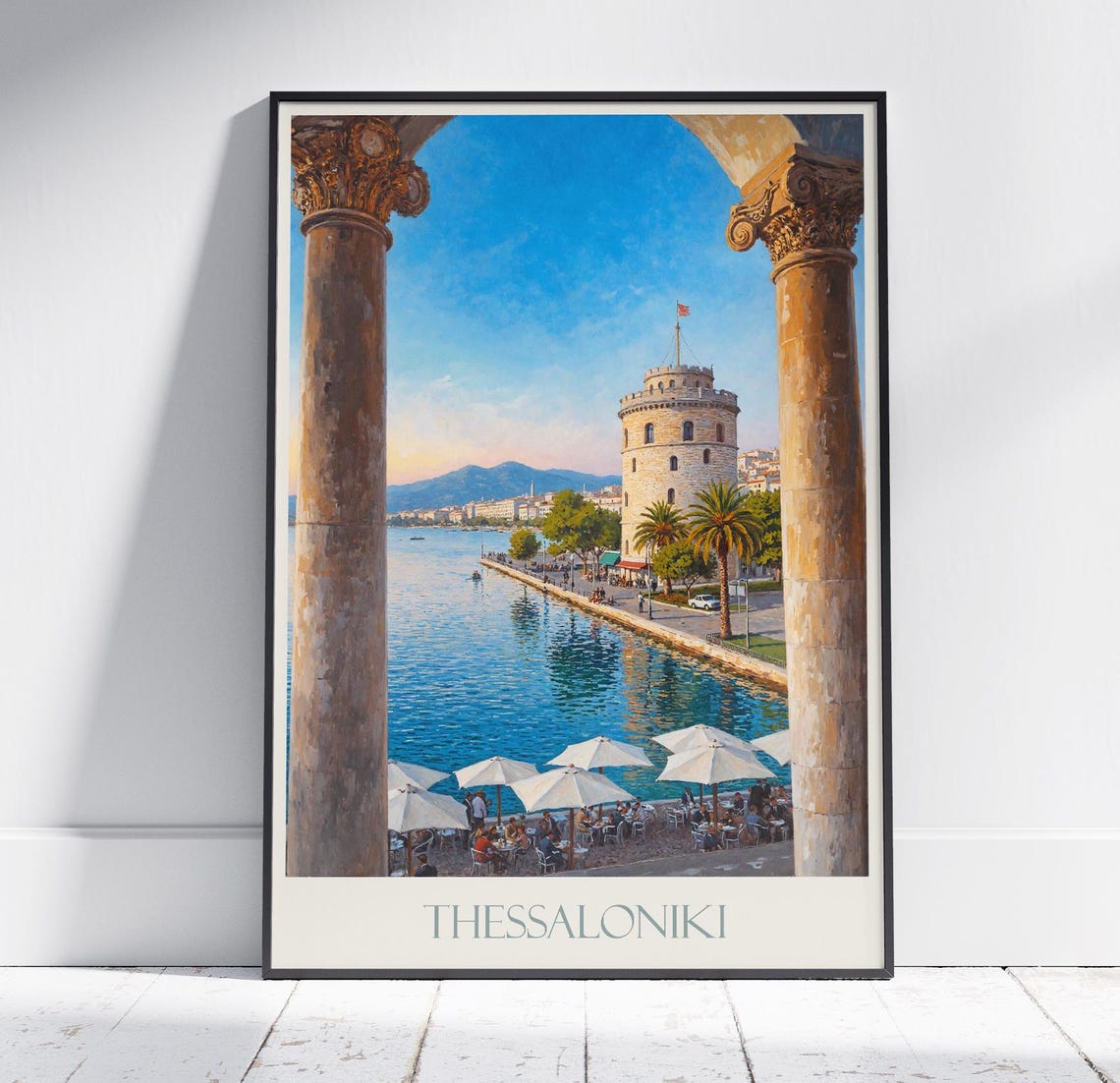 Thessaloniki Greece White Tower Waterfront Arch View Travel Poster