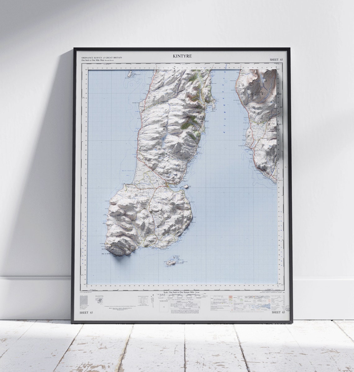 Kintyre Scotland Ordnance Survey Sheet 65 3D Relief Map Poster