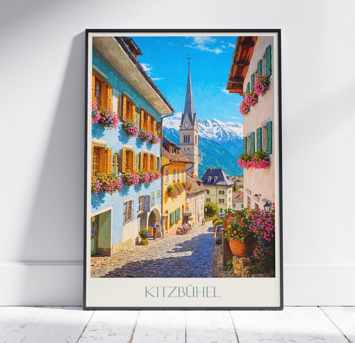 Kitzbühel Austria Colorful Old Town Flower Street Travel Poster