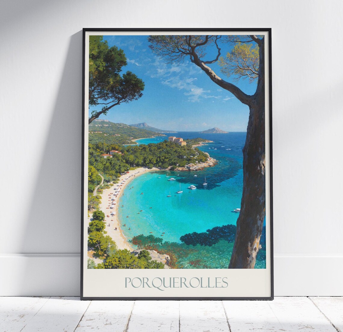 Porquerolles France Turquoise Bay Island Painted Travel Poster