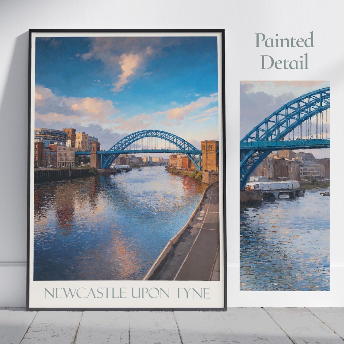 Newcastle Upon Tyne Quayside Tyne Bridge River Painted Travel Poster