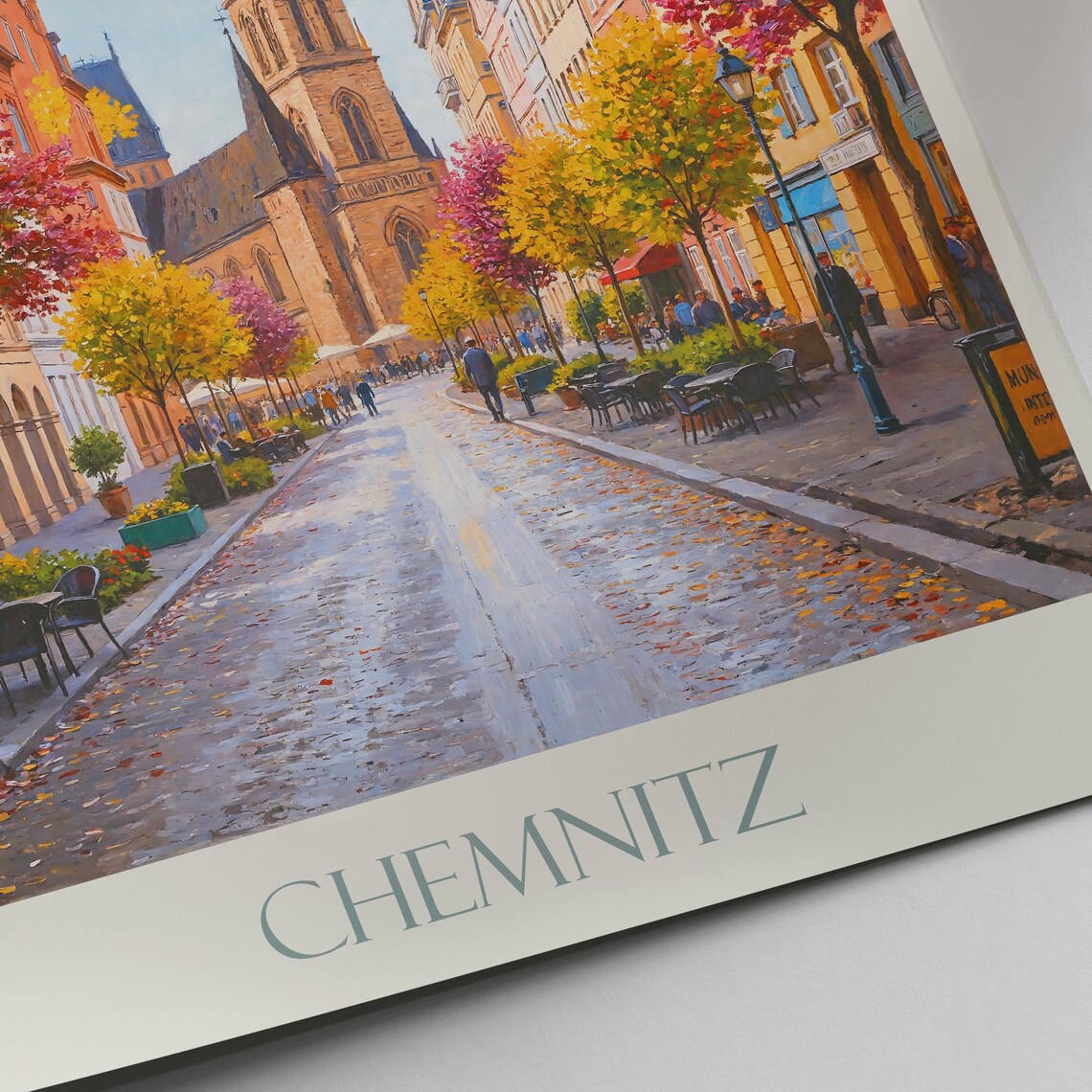 Chemnitz Germany Old Town Street Church Spire Painted Poster - Image 3