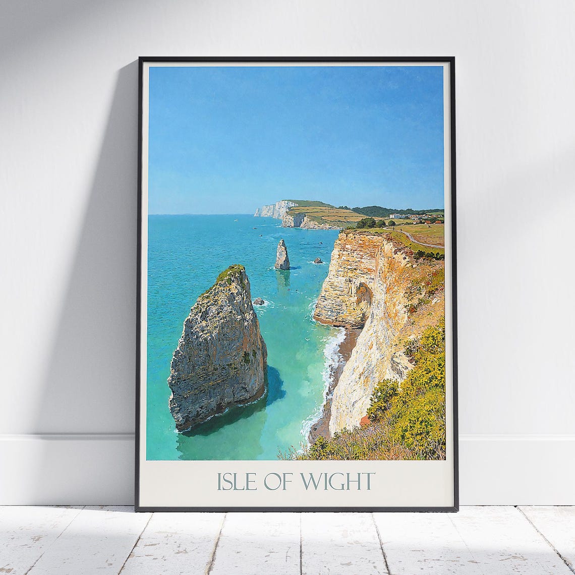 Isle of Wight Sea Stacks White Cliffs Coastal England Travel Poster