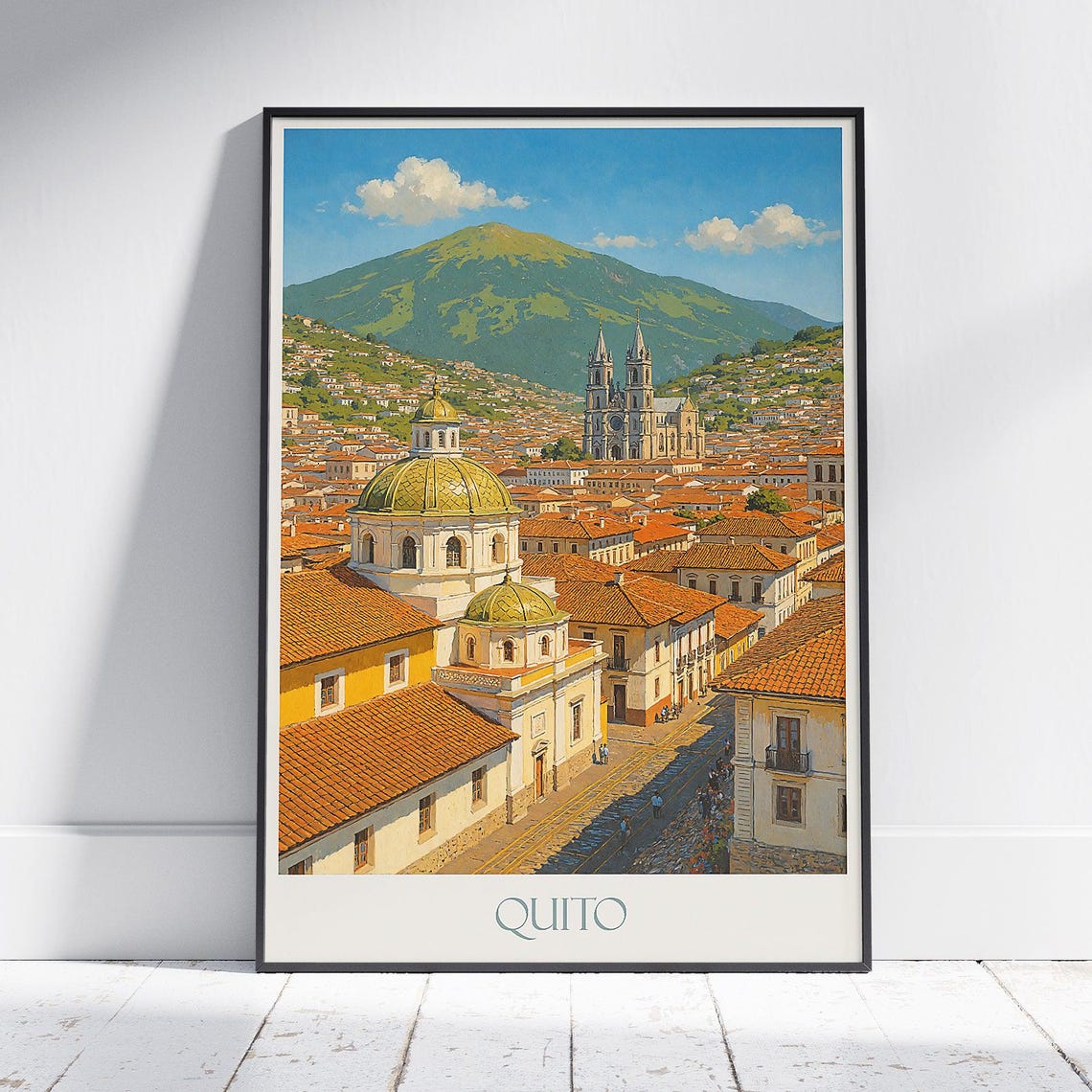 Quito Ecuador Old Town Churches Mountains Cityscape Travel Poster
