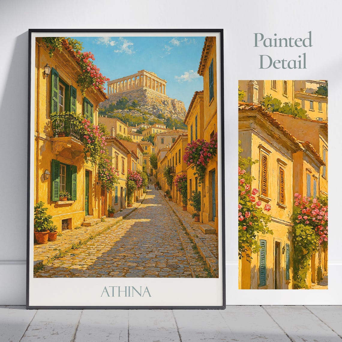 Athina Greece Acropolis Hill Old Town Street Scenic Art Poster