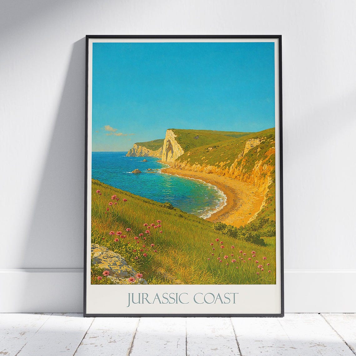 Jurassic Coast Dorset Cliffs Sandy Beach Vintage Travel Poster