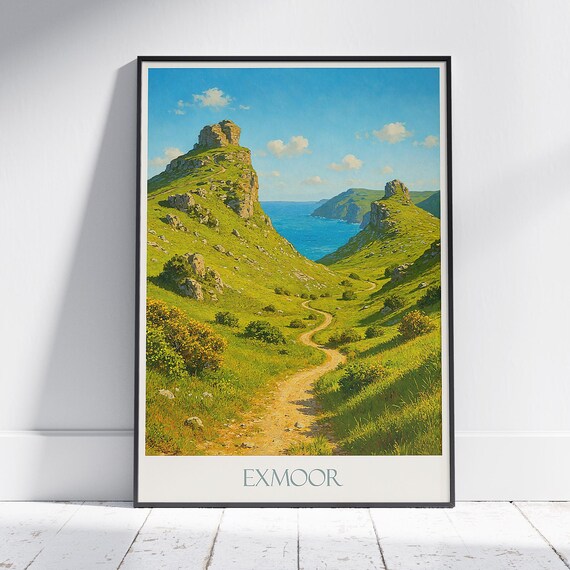 Exmoor England Valley of Rocks Coastal Cliffs Green Path Travel Poster