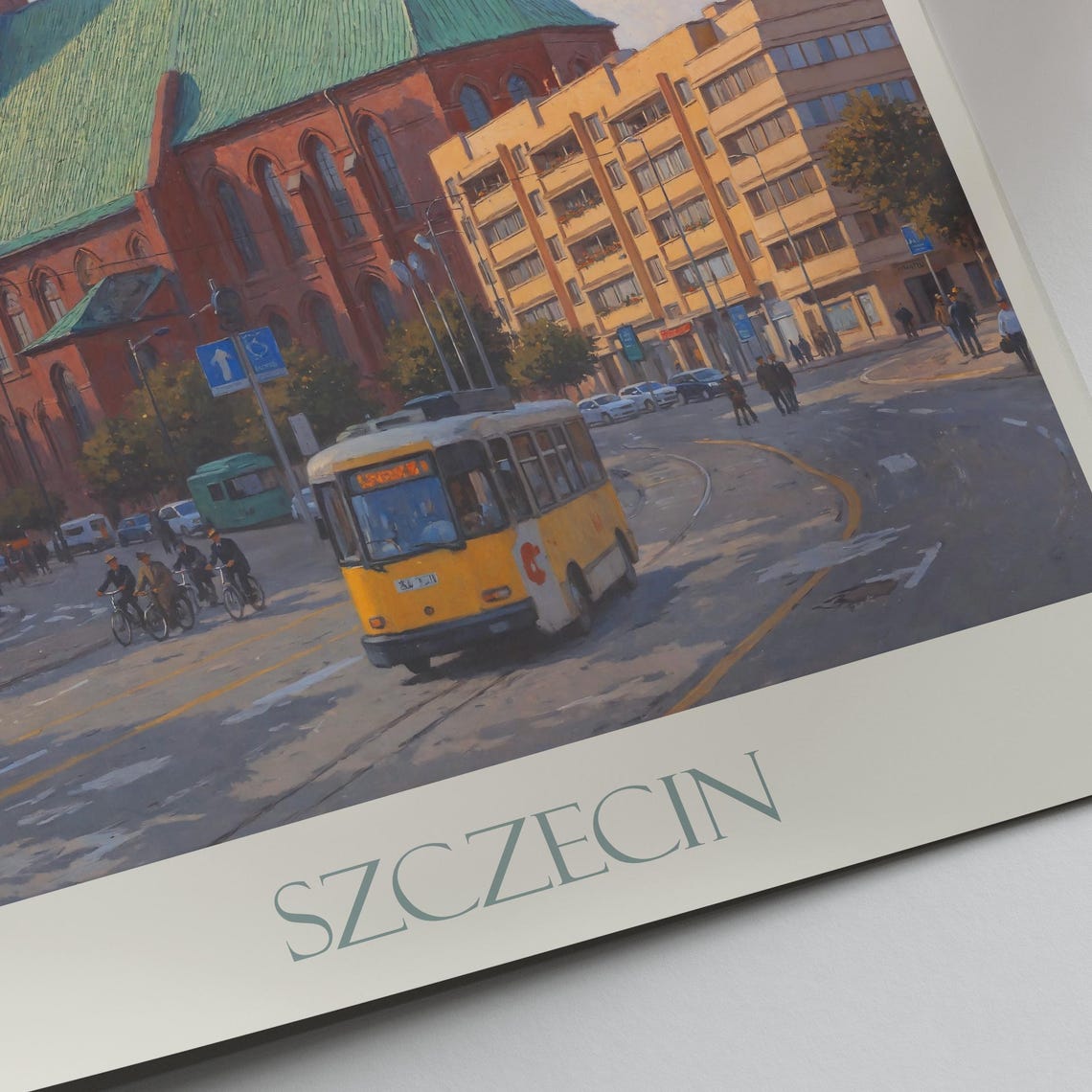 Szczecin Poland Red Brick Cathedral Square Street Painted Poster - Image 4