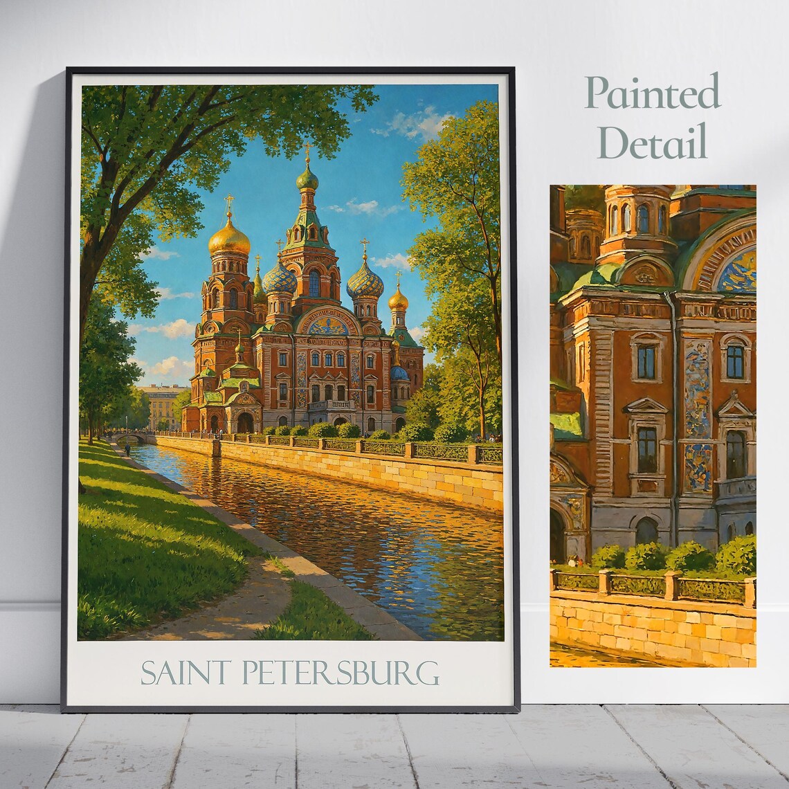 Saint Petersburg Russian Church Onion Domes Canal Travel Poster