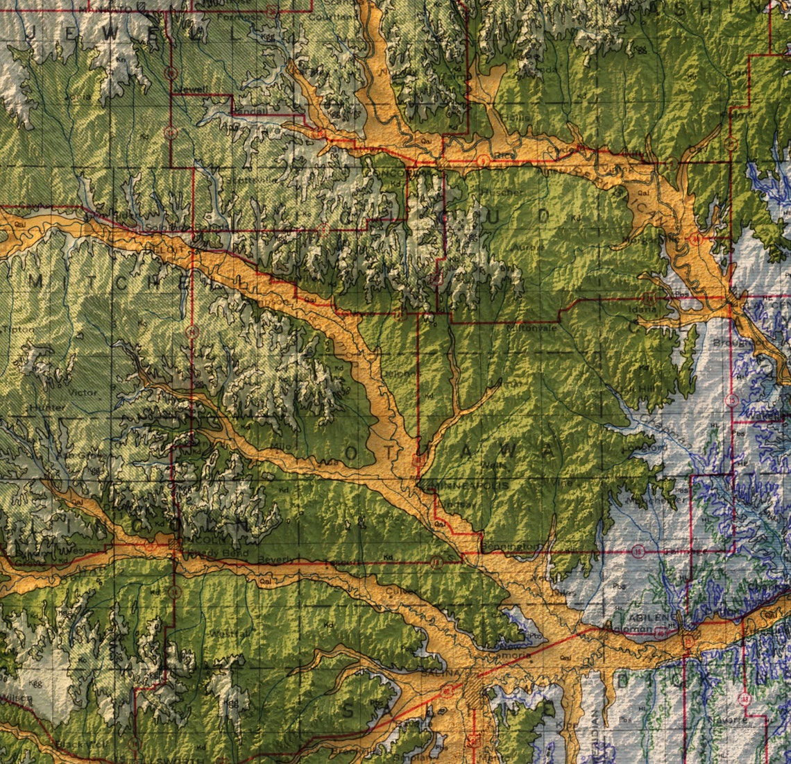 Kansas Geologic 3D Shaded Relief Map Vintage Survey Style Poster - Image 2