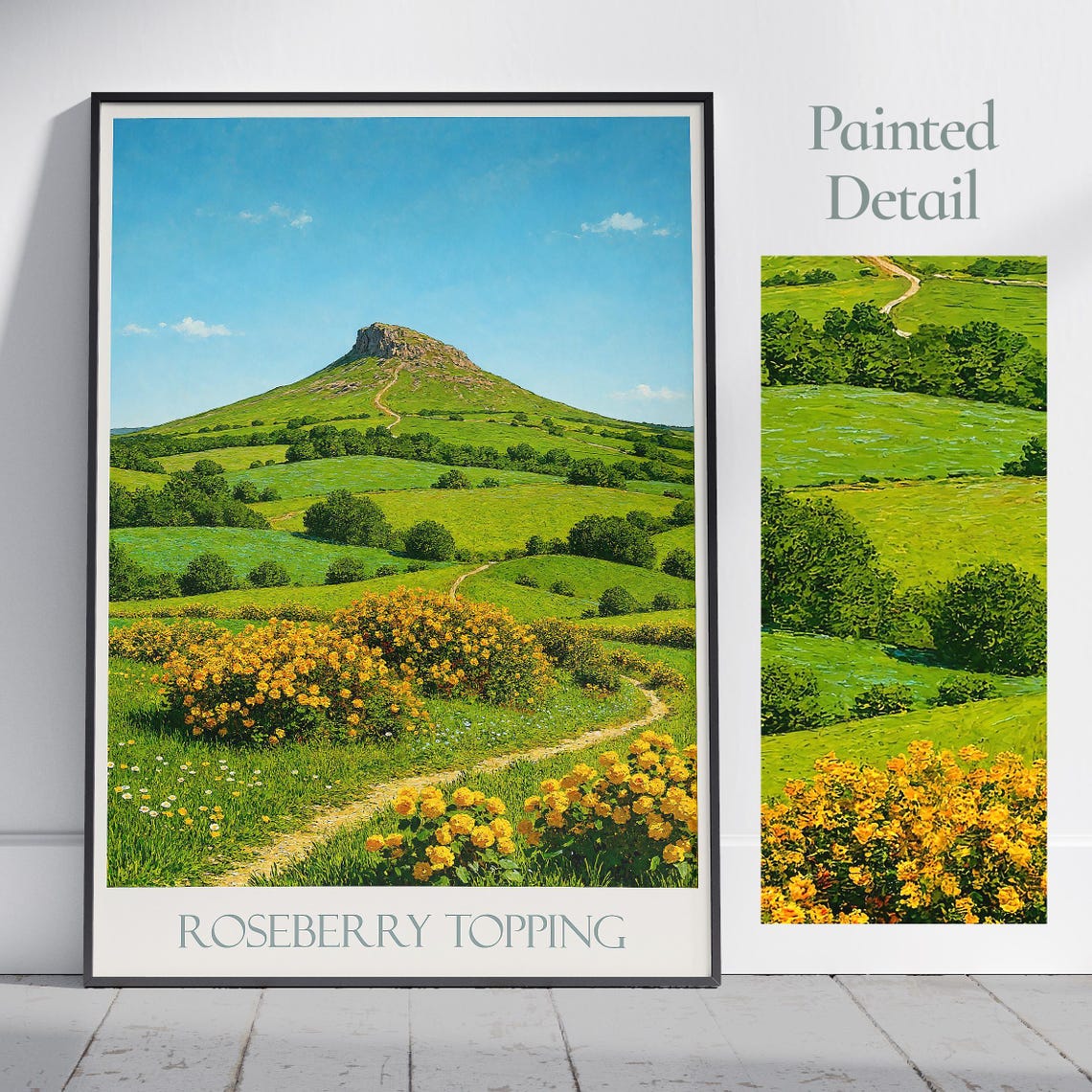 Roseberry Topping Yorkshire Hill and Gorse Flower Landscape Poster