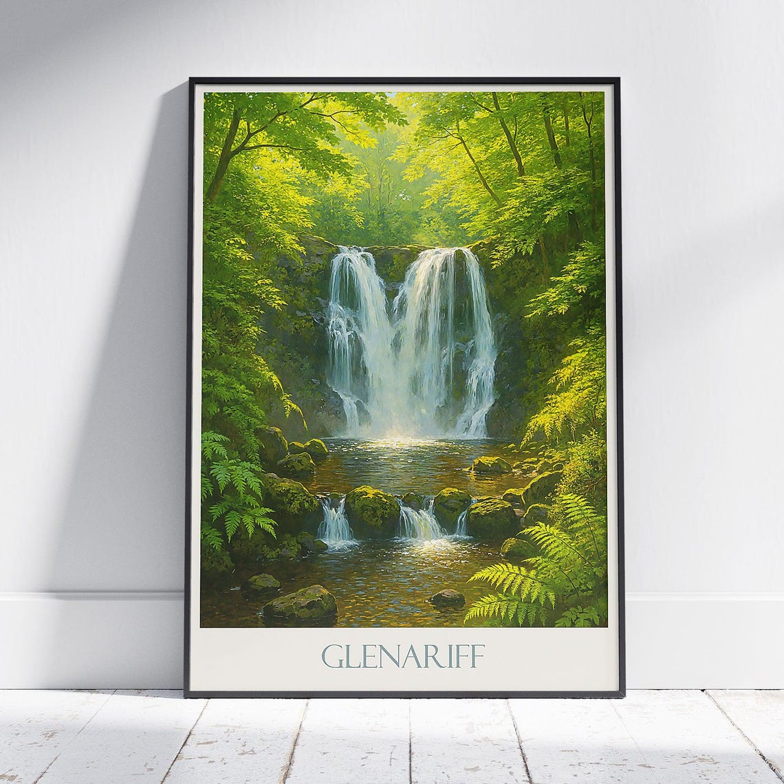Glenariff Waterfall Northern Ireland Lush Green Forest Nature Poster