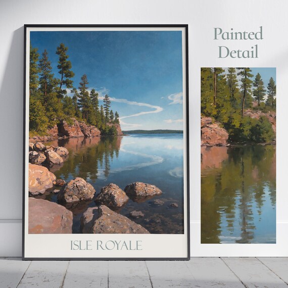 Isle Royale National Park Painted Travel Poster Michigan Lake Pines