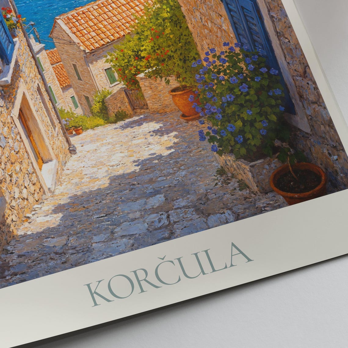 Korcula Croatia Stone House Blue Shutters Seaside Travel Poster - Image 3