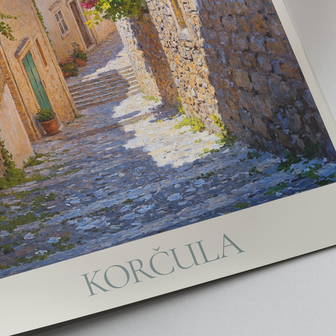 Korcula Croatia Old Town Alley with Shutters Travel Art Poster - Image 3