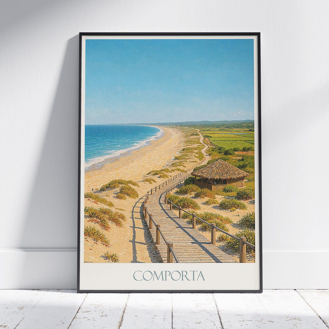 Comporta Portugal Vintage Beach Boardwalk Dune Travel Poster