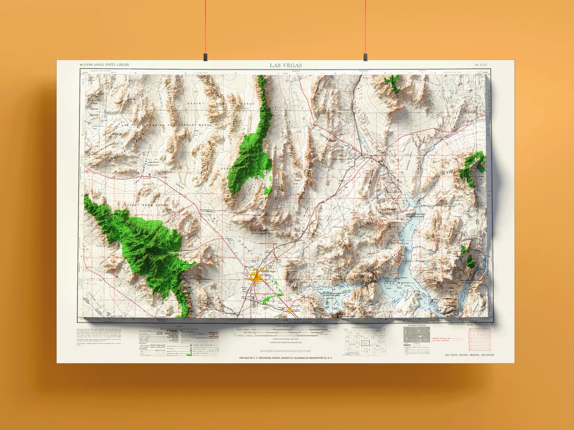 Las Vegas Desert Vintage Topographic Shaded Relief Map Poster