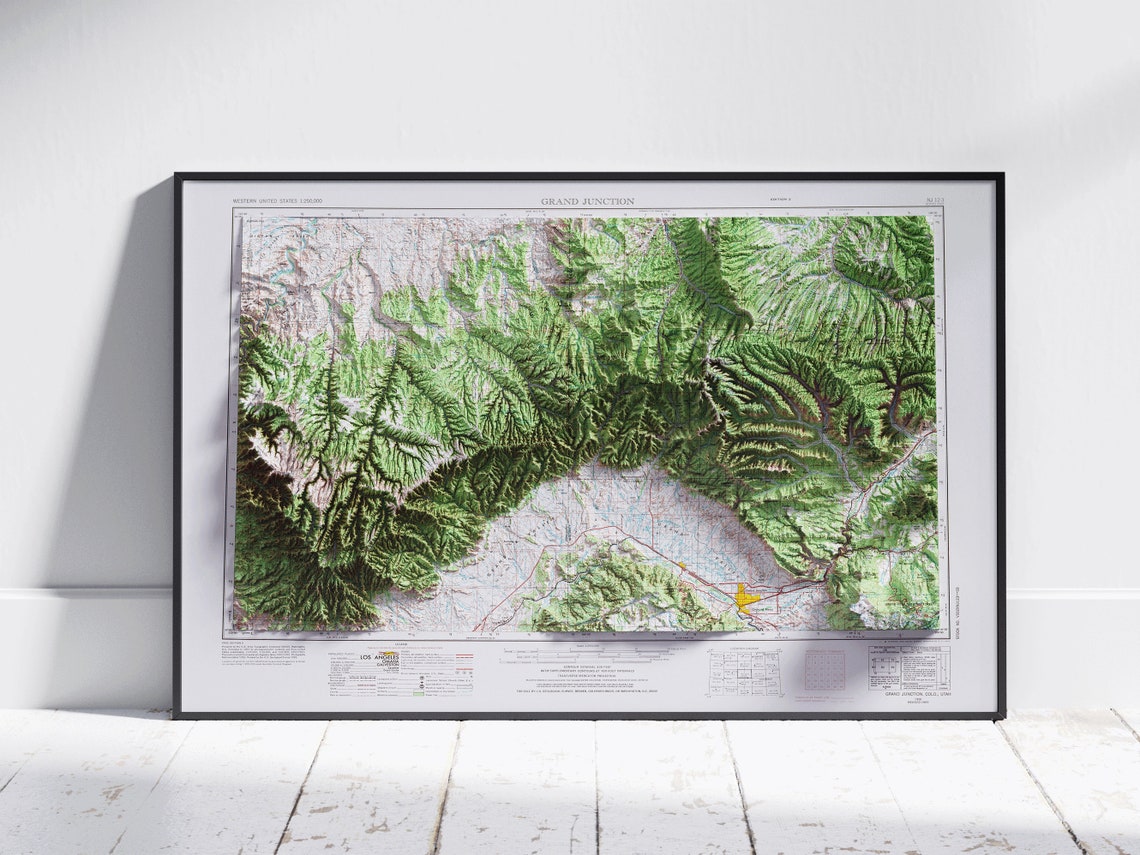 Grand Junction Colorado 3D Shaded Topographic Relief Map Wall Poster