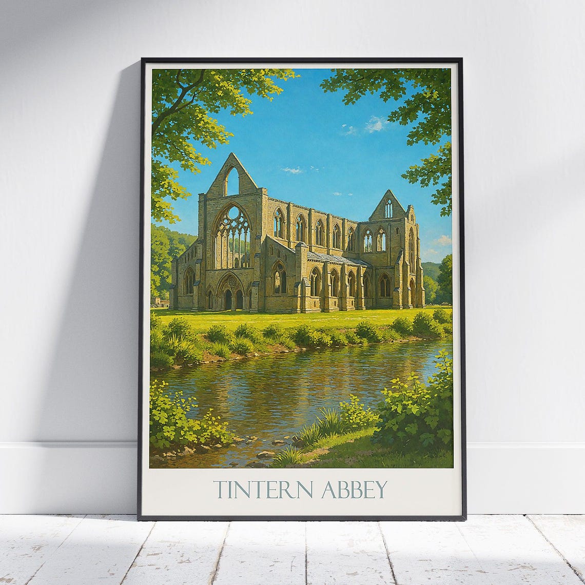 Tintern Abbey Wales Gothic Ruins Riverside Sunlit Travel Poster