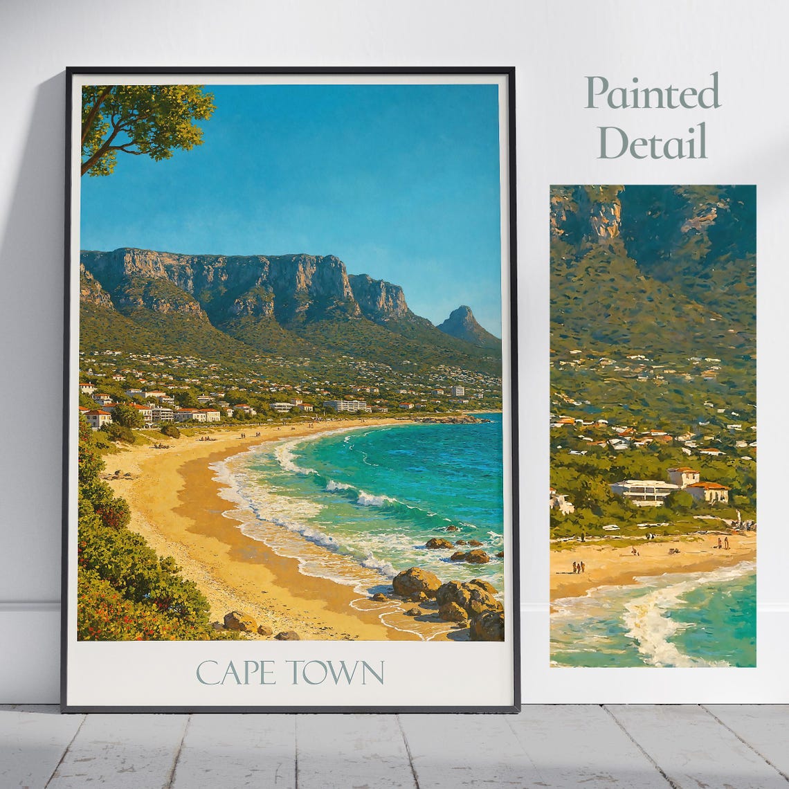 Cape Town Beach And Table Mountain Coastal Travel Scene Poster