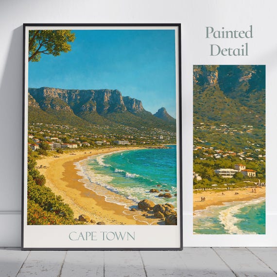 Cape Town Travel Poster South Africa Beach Art Print Table Mountain Painted Wall Home Decor Vacation Gift