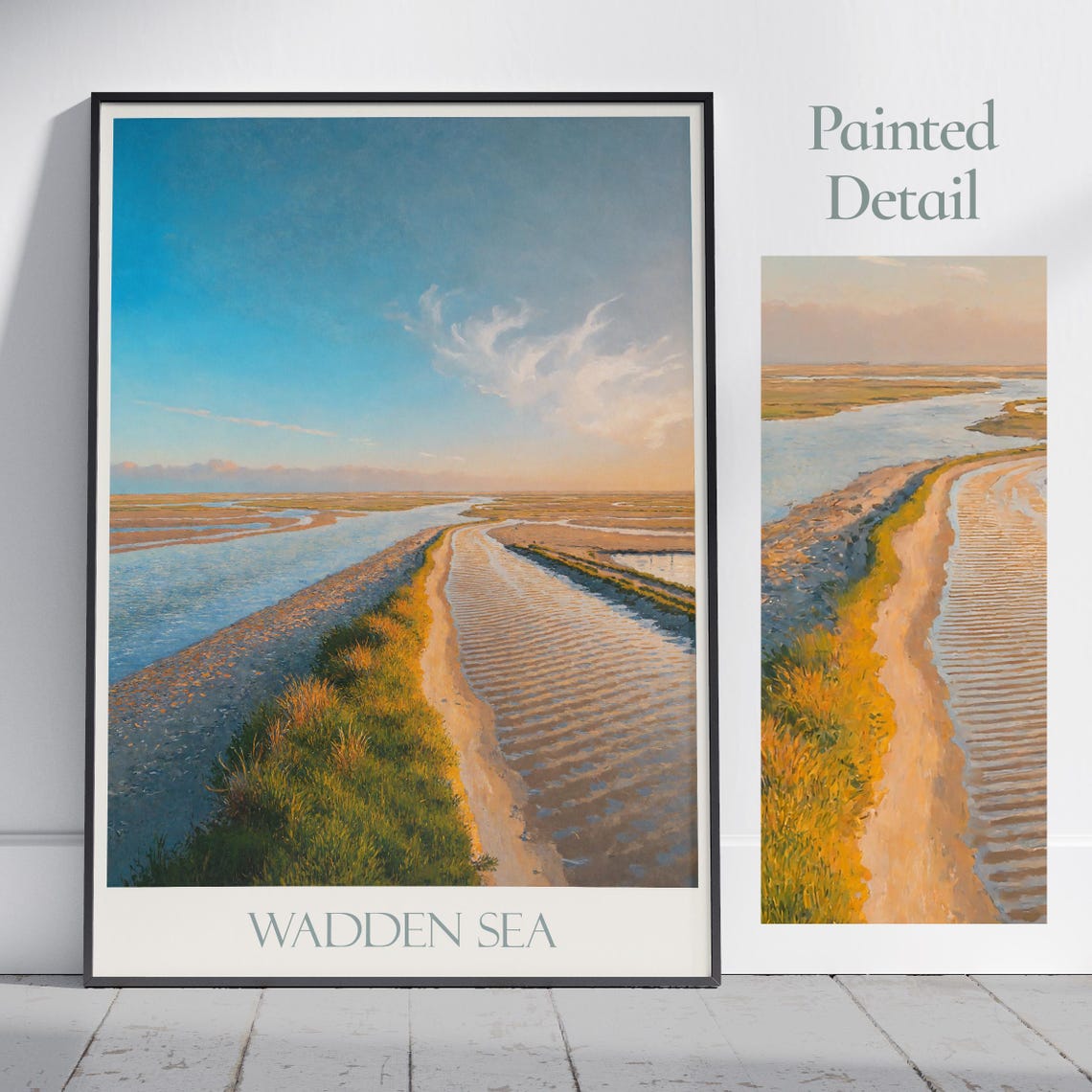 Wadden Sea Coastal Tidal Flats Sunrise Painted Travel Poster
