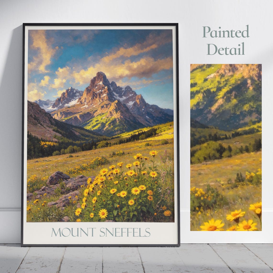 Mount Sneffels Colorado Painted Peak Yellow Wildflowers Art Poster