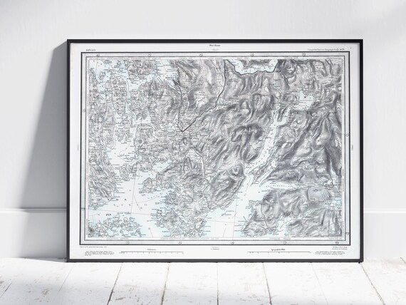 Bergen Norway Vintage Style Map Atlas Print Poster Wall Art Decor