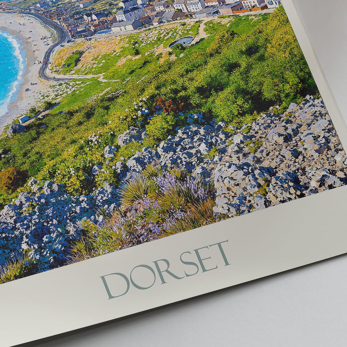 Dorset England Coastal Town Bay Blue Sea Aerial View Art Poster - Image 2