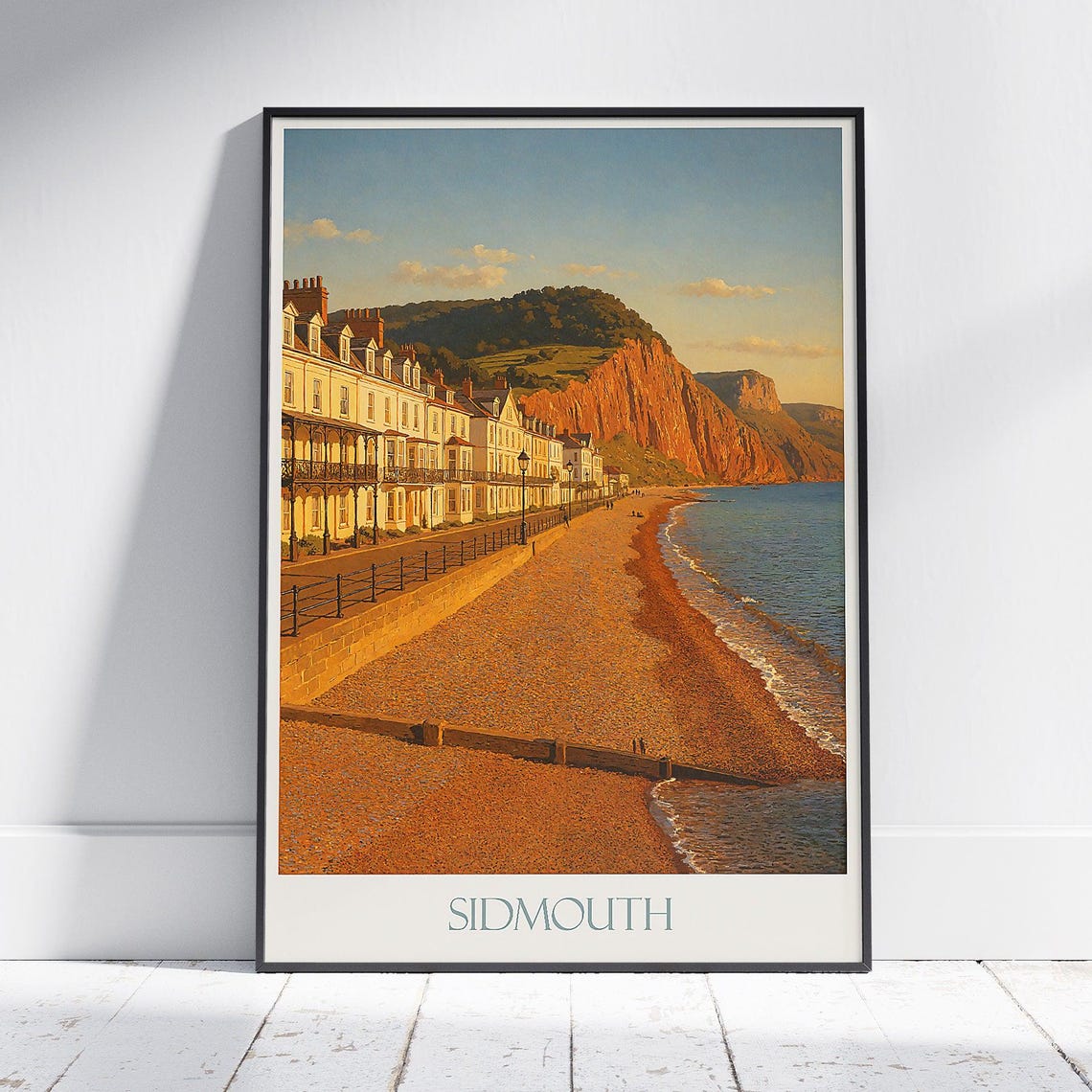 Sidmouth Devon Seaside Esplanade Red Cliffs Vintage Travel Poster