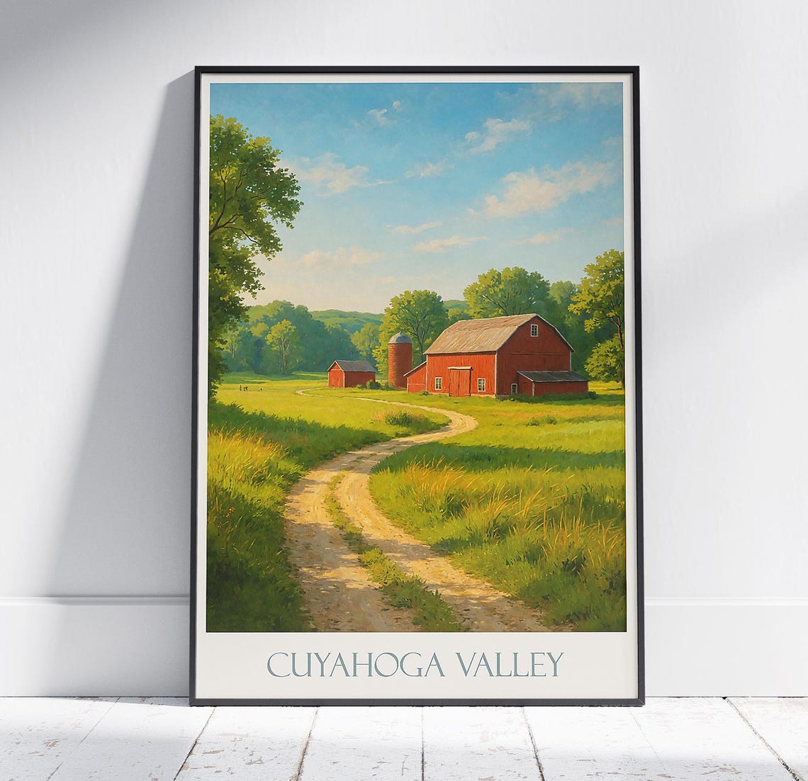 Sunny Cuyahoga Valley Red Barn Farm Ohio Vintage Travel Poster