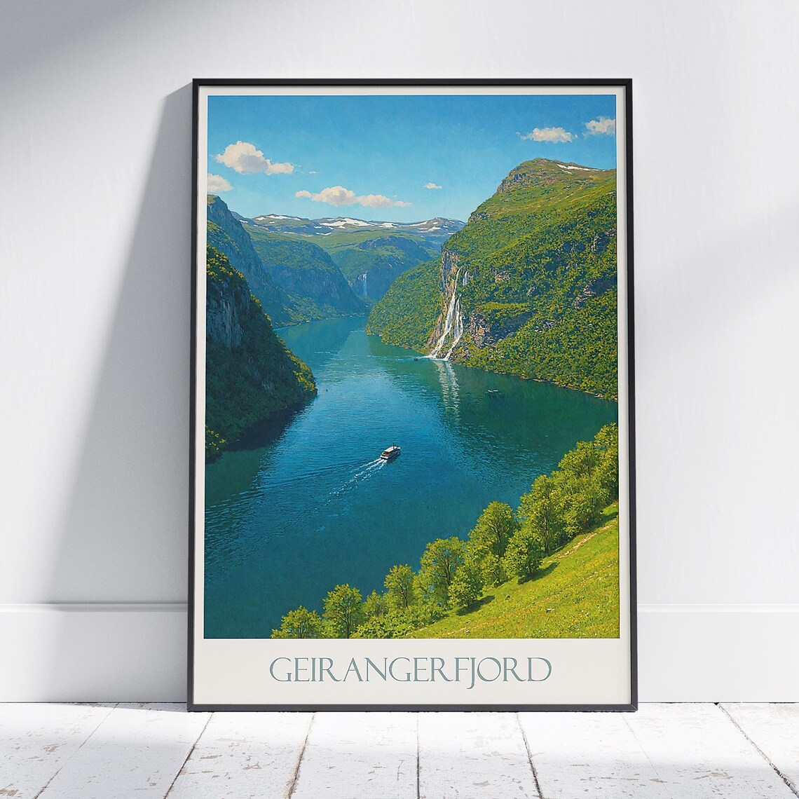 Geirangerfjord Norway Sunny Fjord Waterfalls Tour Boat Travel Poster