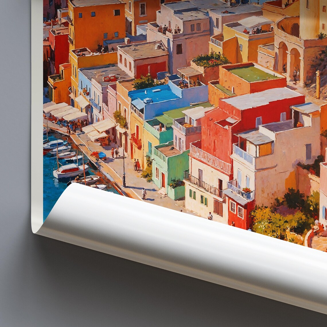 Procida Italy Colorful Harbor Painted Travel Poster Fishing Boats - Image 3