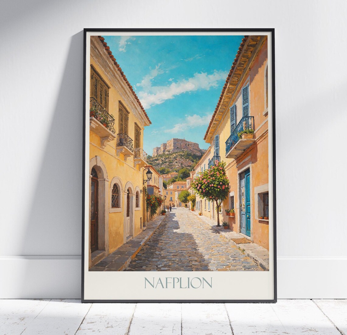 Nafplion Old Town Street Scene Greece Vintage Travel Poster Art