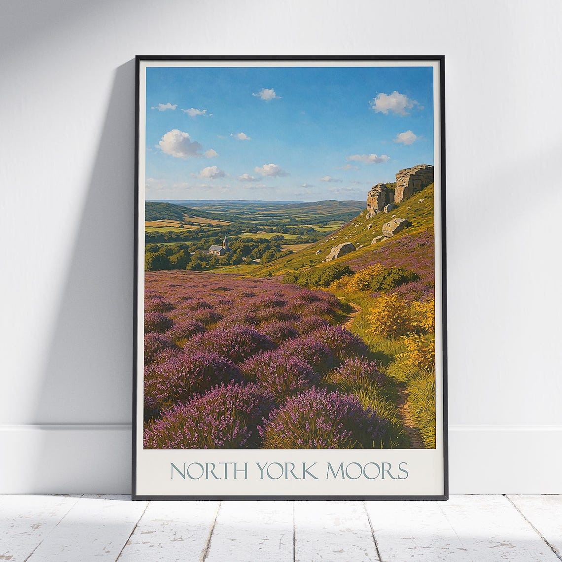 North York Moors Purple Heather Moorland Painted View Poster