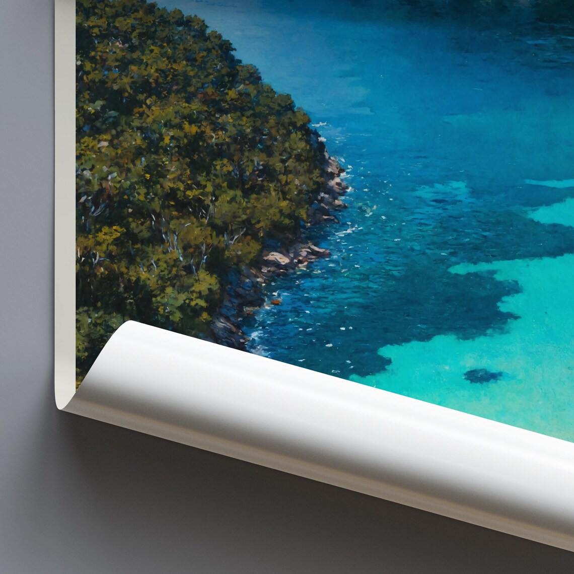 Sardegna Italy Hidden Beach Cove Aerial Panorama View Travel Poster - Image 3