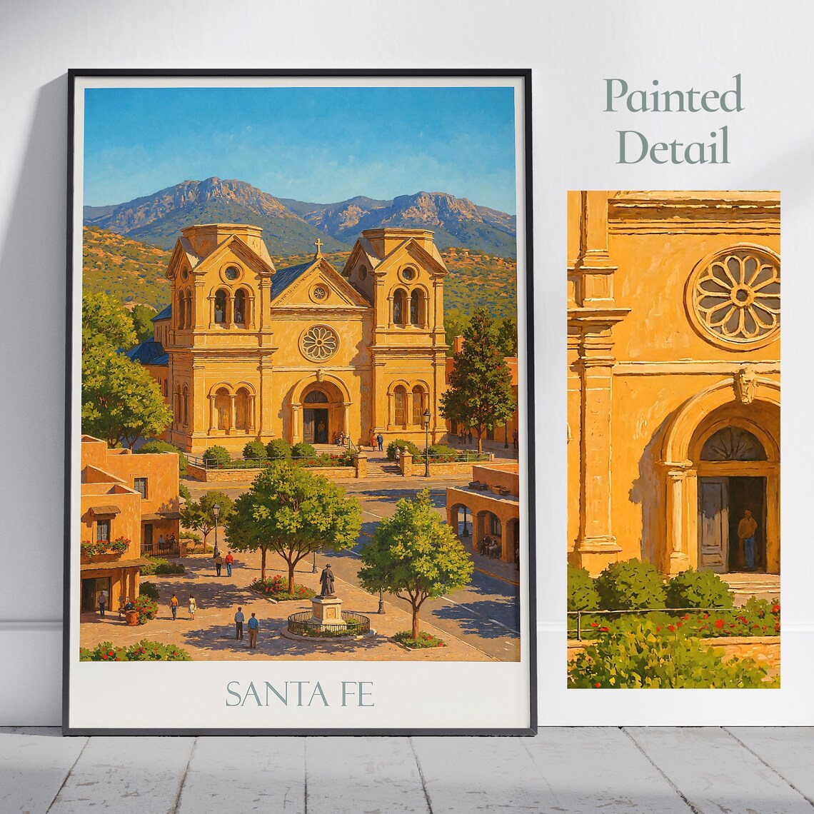 Santa Fe Cathedral Plaza Adobe Architecture Golden Stone Painted Poster