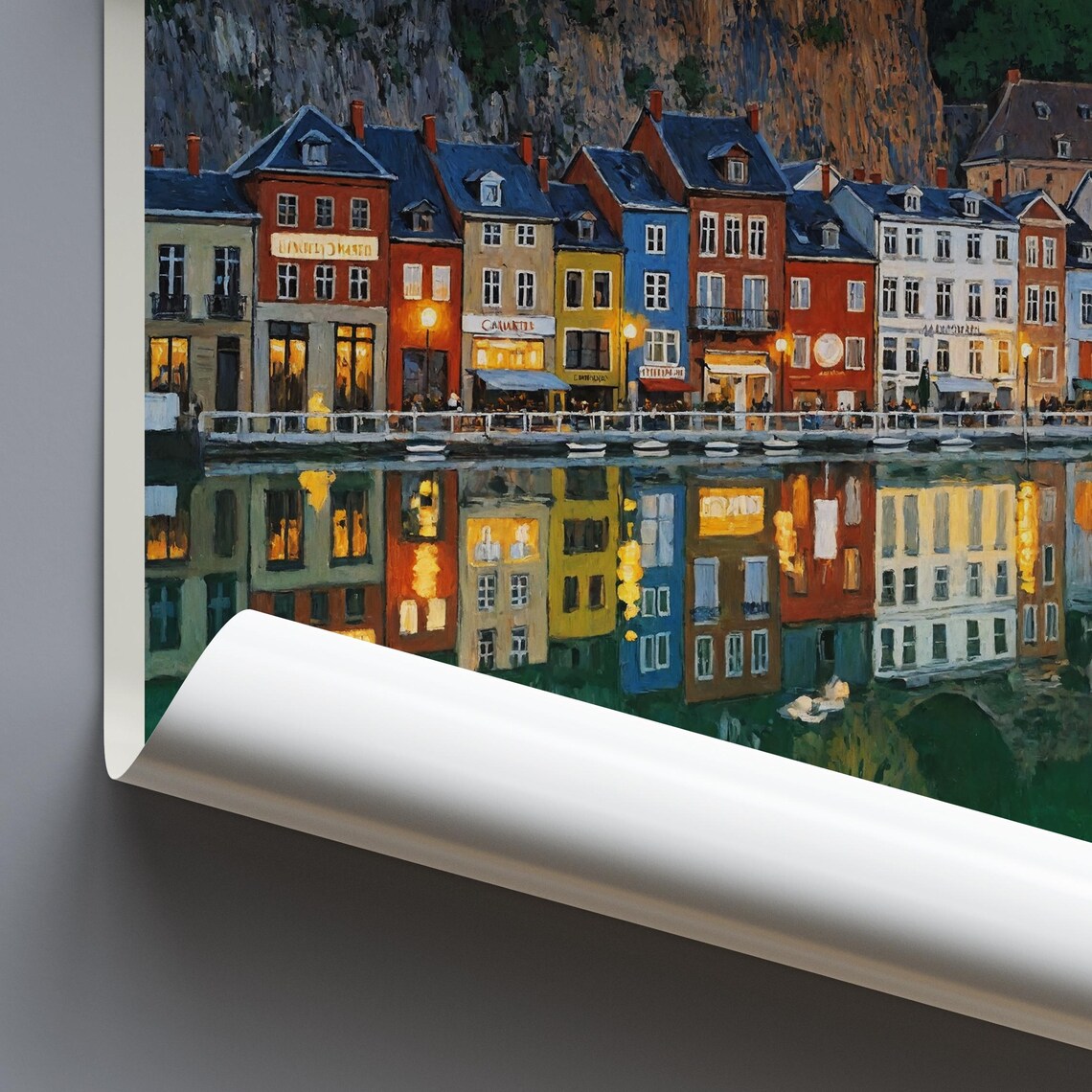 Dinant Belgium Riverside Reflection Church Dusk Travel Poster - Image 4